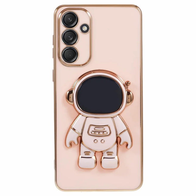 For Samsung Galaxy A05s 4G Case Electroplating Soft TPU Phone Cover Astronaut Hidden Kickstand - Pink