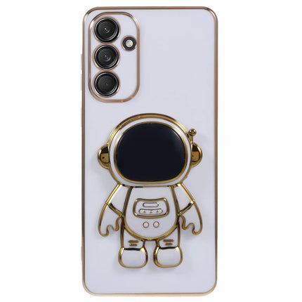 For Samsung Galaxy A05s 4G Case Electroplating Soft TPU Phone Cover Astronaut Hidden Kickstand - White