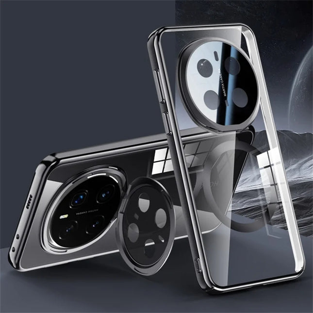 For Honor Magic7 Pro 5G Case Compatible with MagSafe Lens Kickstand Clear PC Back Cover - Black