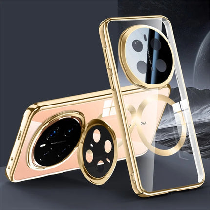For Honor Magic7 Pro 5G Case Compatible with MagSafe Lens Kickstand Clear PC Back Cover - Gold