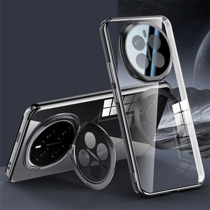 For Honor Magic7 5G Case Compatible with MagSafe Lens Kickstand Clear PC Back Cover - Black
