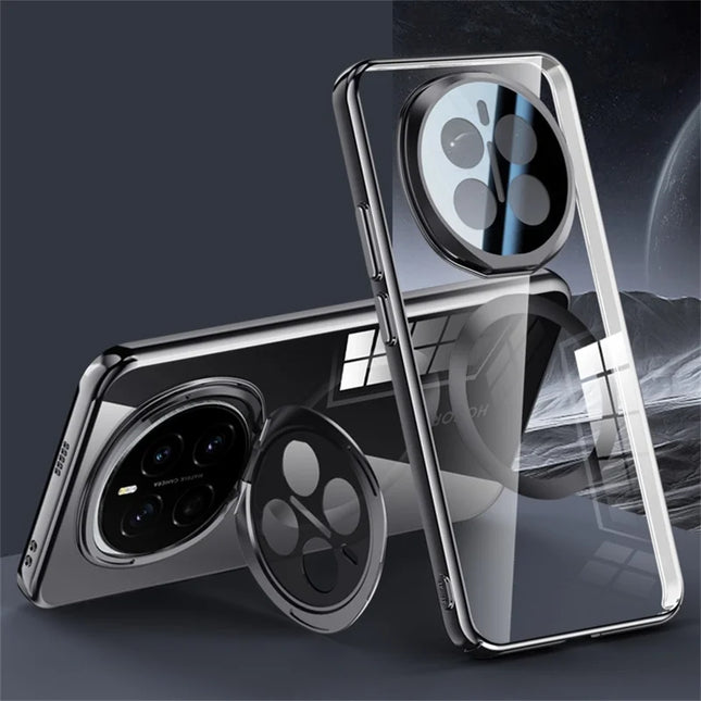 For Honor Magic7 5G Case Compatible with MagSafe Lens Kickstand Clear PC Back Cover - Black