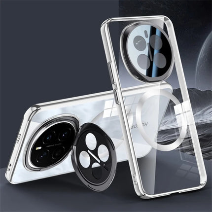 For Honor Magic7 5G Case Compatible with MagSafe Lens Kickstand Clear PC Back Cover - Silver