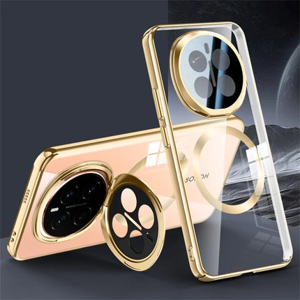 For Honor Magic7 5G Case Compatible with MagSafe Lens Kickstand Clear PC Back Cover - Gold