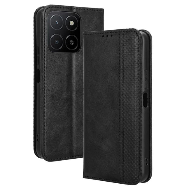 For Honor X5b Plus / X5b Leather Case Wallet Stand Retro Texture Phone Cover - Black