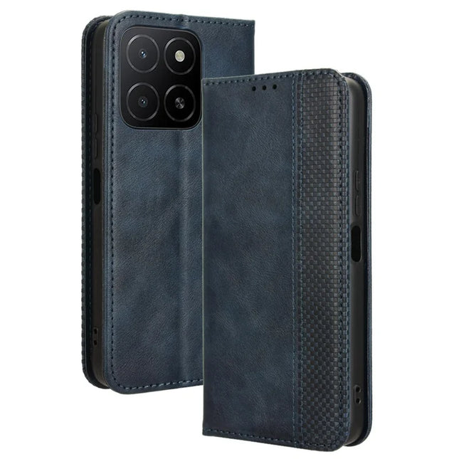 For Honor X5b Plus / X5b Leather Case Wallet Stand Retro Texture Phone Cover - Blue