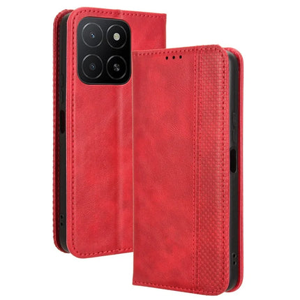 For Honor X5b Plus / X5b Leather Case Wallet Stand Retro Texture Phone Cover - Red