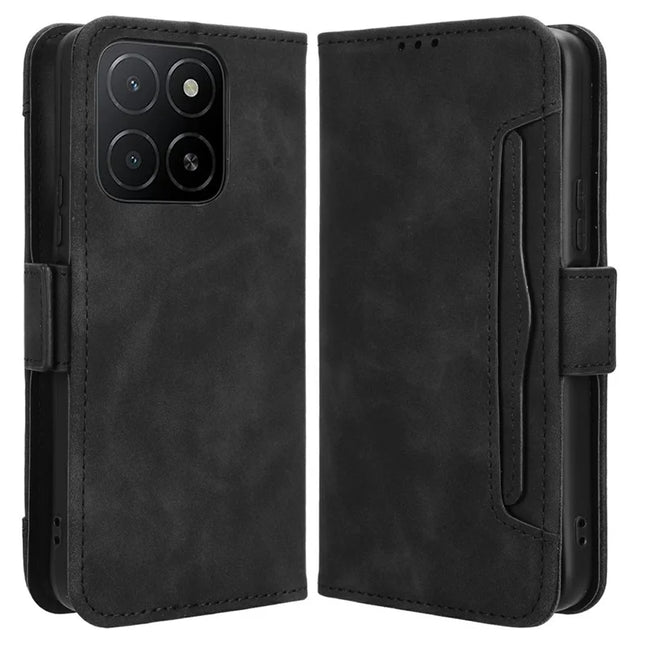 For Honor X5b Plus / X5b Leather Case Phone Wallet Cover with Multiple Card Slots - Black