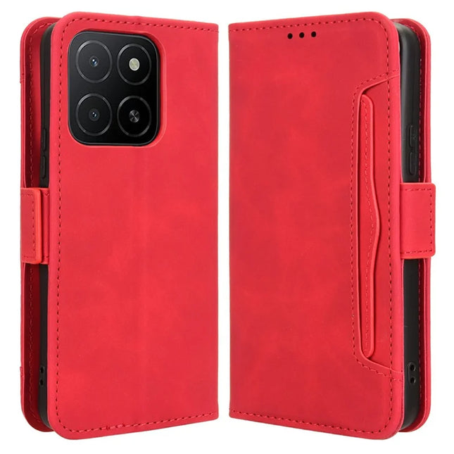 For Honor X5b Plus / X5b Leather Case Phone Wallet Cover with Multiple Card Slots - Red