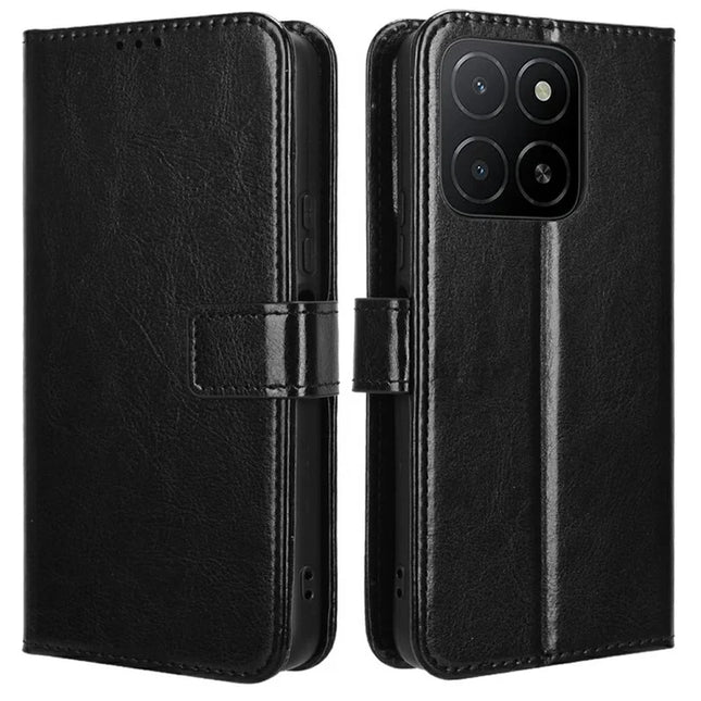 For Honor X5b Plus / X5b Case Crazy Horse Texture PU Leather Phone Wallet Cover - Black