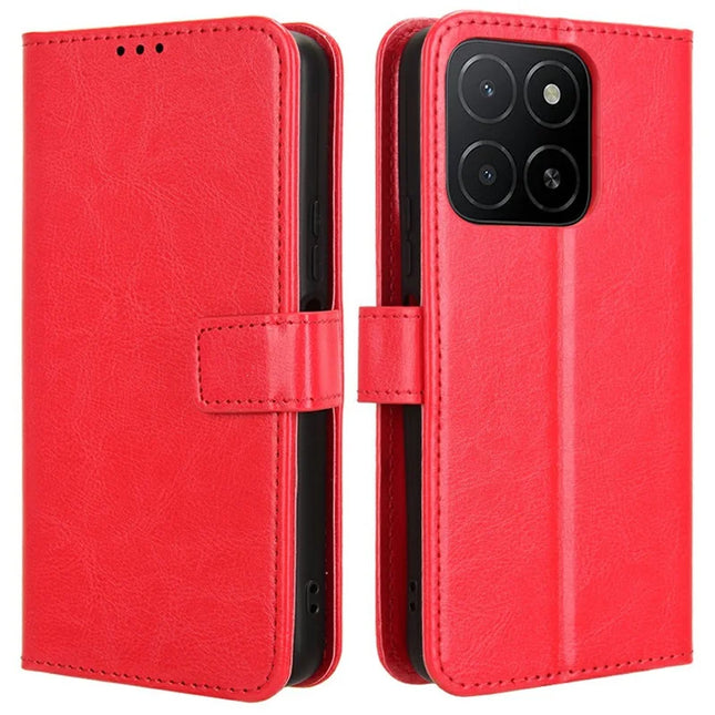 For Honor X5b Plus / X5b Case Crazy Horse Texture PU Leather Phone Wallet Cover - Red