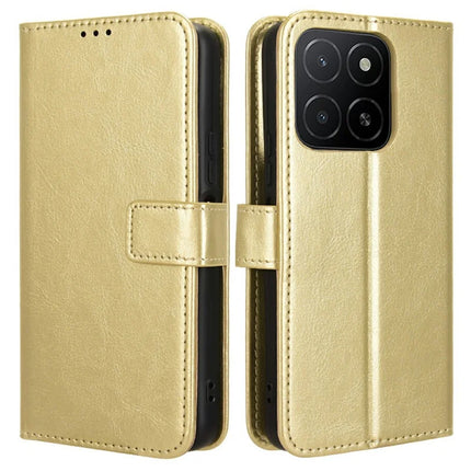 For Honor X5b Plus / X5b Case Crazy Horse Texture PU Leather Phone Wallet Cover - Gold