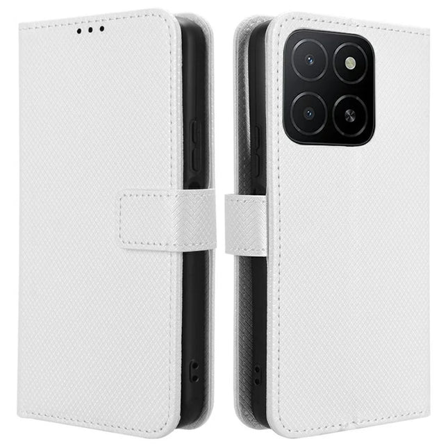 For Honor X5b Plus / X5b Case PU Leather Diamond Texture Wallet Phone Cover - White
