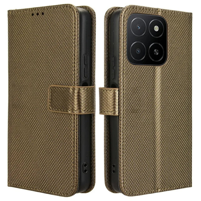 For Honor X5b Plus / X5b Case PU Leather Diamond Texture Wallet Phone Cover - Brown