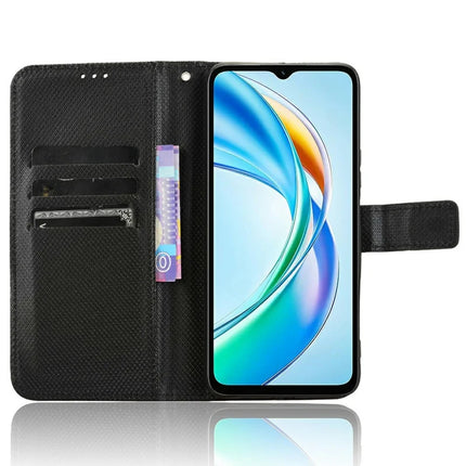 For Honor X5b Plus / X5b Case PU Leather Diamond Texture Wallet Phone Cover