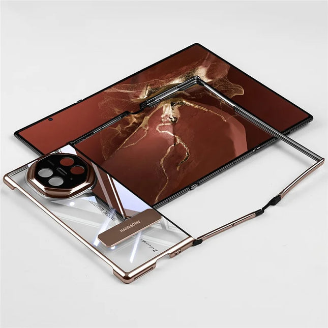 For Huawei Mate XT Ultimate Case Kickstand Electroplating Frame Clear PC Phone Back Cover - Champagne Gold