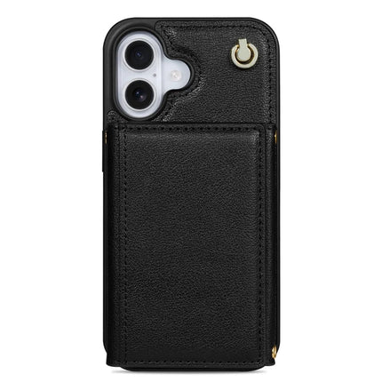 BKS-003 For iPhone 16 Plus Case Tri-Fold Card Holder Kickstand TPU+Leather Back Cover with Shoulder Strap