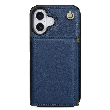 BKS-003 For iPhone 16 Plus Case Tri-Fold Card Holder Kickstand TPU+Leather Back Cover with Shoulder Strap