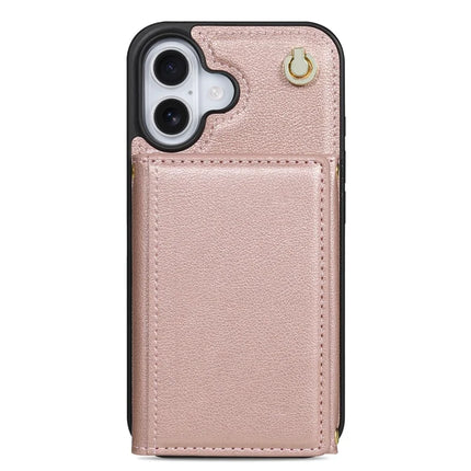 BKS-003 For iPhone 16 Plus Case Tri-Fold Card Holder Kickstand TPU+Leather Back Cover with Shoulder Strap