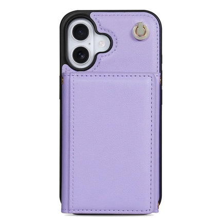 BKS-003 For iPhone 16 Plus Case Tri-Fold Card Holder Kickstand TPU+Leather Back Cover with Shoulder Strap