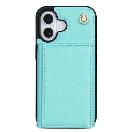 BKS-003 For iPhone 16 Plus Case Tri-Fold Card Holder Kickstand TPU+Leather Back Cover with Shoulder Strap