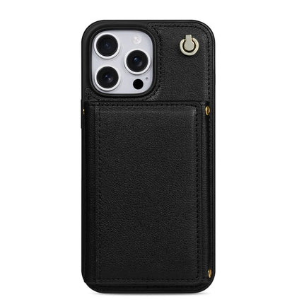 BKS-003 For iPhone 16 Pro Max Case Tri-Fold Card Holder Kickstand TPU+Leather Back Cover with Shoulder Strap