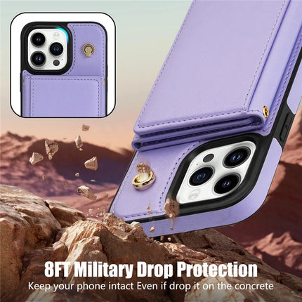 BKS-003 For iPhone 16 Pro Max Case Tri-Fold Card Holder Kickstand TPU+Leather Back Cover with Shoulder Strap
