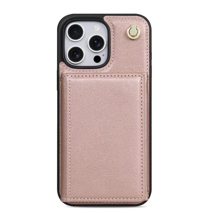 BKS-003 For iPhone 16 Pro Max Case Tri-Fold Card Holder Kickstand TPU+Leather Back Cover with Shoulder Strap