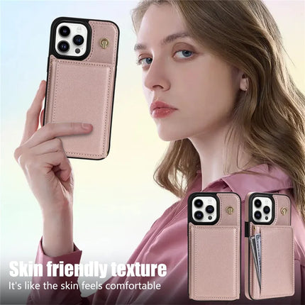 BKS-003 For iPhone 16 Pro Max Case Tri-Fold Card Holder Kickstand TPU+Leather Back Cover with Shoulder Strap