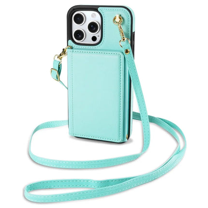 BKS-003 For iPhone 16 Pro Max Case Tri-Fold Card Holder Kickstand TPU+Leather Back Cover with Shoulder Strap