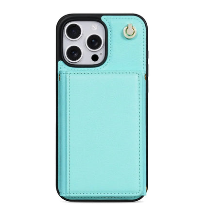 BKS-003 For iPhone 16 Pro Max Case Tri-Fold Card Holder Kickstand TPU+Leather Back Cover with Shoulder Strap
