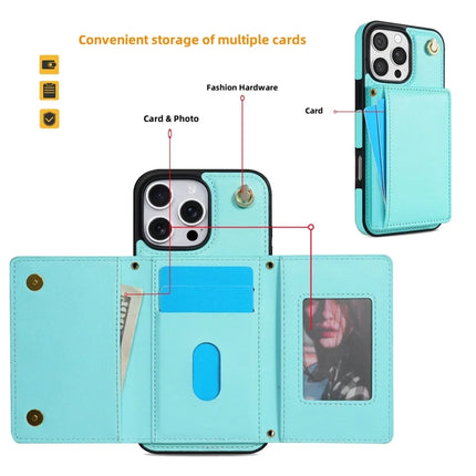 BKS-003 For iPhone 16 Pro Max Case Tri-Fold Card Holder Kickstand TPU+Leather Back Cover with Shoulder Strap