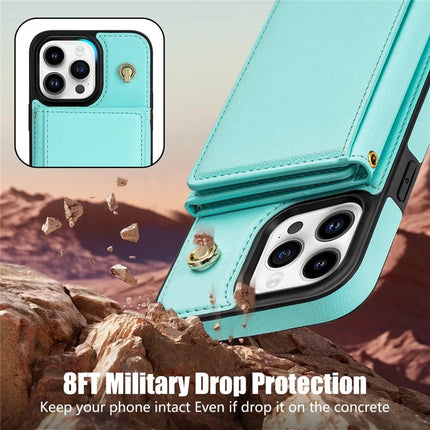 BKS-003 For iPhone 16 Pro Max Case Tri-Fold Card Holder Kickstand TPU+Leather Back Cover with Shoulder Strap