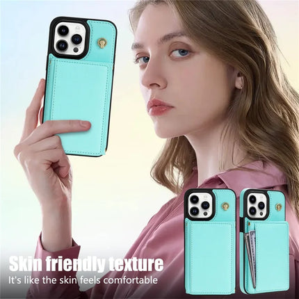 BKS-003 For iPhone 16 Pro Max Case Tri-Fold Card Holder Kickstand TPU+Leather Back Cover with Shoulder Strap