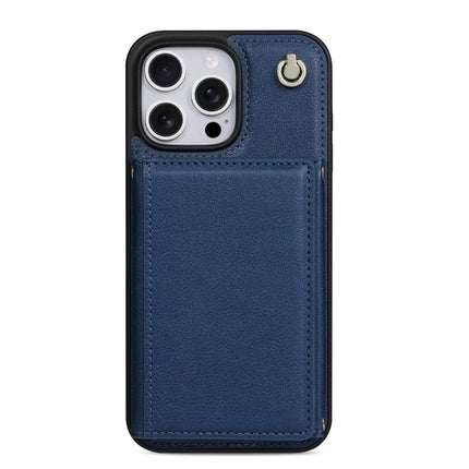BKS-003 For iPhone 16 Pro Max Case Tri-Fold Card Holder Kickstand TPU+Leather Back Cover with Shoulder Strap