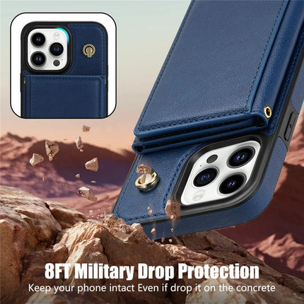 BKS-003 For iPhone 16 Pro Max Case Tri-Fold Card Holder Kickstand TPU+Leather Back Cover with Shoulder Strap