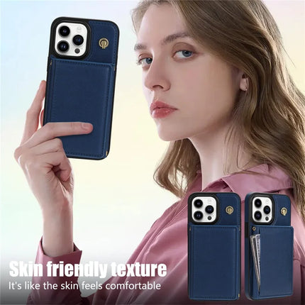 BKS-003 For iPhone 16 Pro Max Case Tri-Fold Card Holder Kickstand TPU+Leather Back Cover with Shoulder Strap