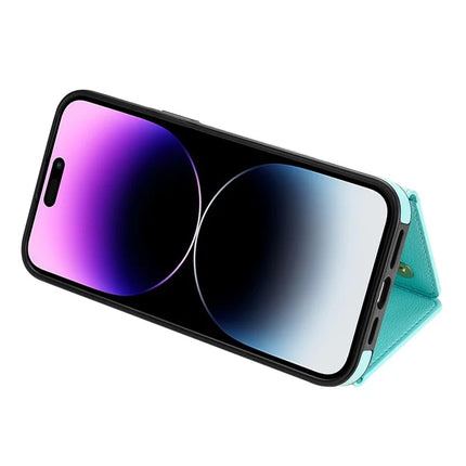 BKS-003 For iPhone 15 Pro Max Case Tri-Fold Card Holder Kickstand TPU+Leather Back Cover with Shoulder Strap