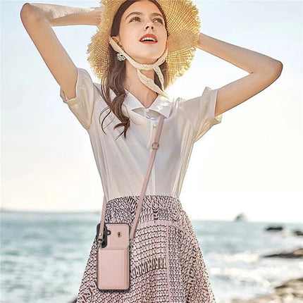 For Samsung Galaxy A55 5G Case Tri-Fold Card Holder Kickstand TPU+Leather Back Cover with Shoulder Strap