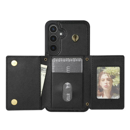 For Samsung Galaxy A15 4G / 5G Case Tri-Fold Card Holder Kickstand TPU+Leather Back Cover with Shoulder Strap