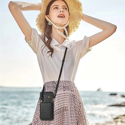 For Samsung Galaxy A15 4G / 5G Case Tri-Fold Card Holder Kickstand TPU+Leather Back Cover with Shoulder Strap