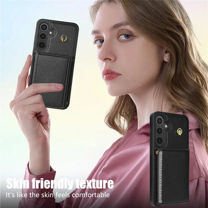 For Samsung Galaxy A15 4G / 5G Case Tri-Fold Card Holder Kickstand TPU+Leather Back Cover with Shoulder Strap