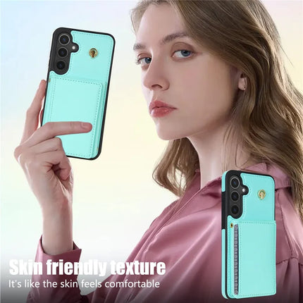 For Samsung Galaxy A15 4G / 5G Case Tri-Fold Card Holder Kickstand TPU+Leather Back Cover with Shoulder Strap
