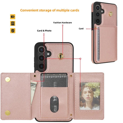 For Samsung Galaxy A15 4G / 5G Case Tri-Fold Card Holder Kickstand TPU+Leather Back Cover with Shoulder Strap