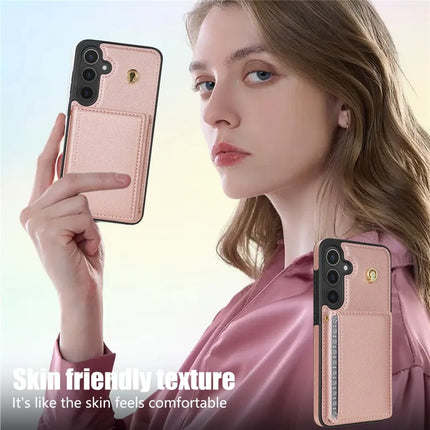 For Samsung Galaxy A15 4G / 5G Case Tri-Fold Card Holder Kickstand TPU+Leather Back Cover with Shoulder Strap