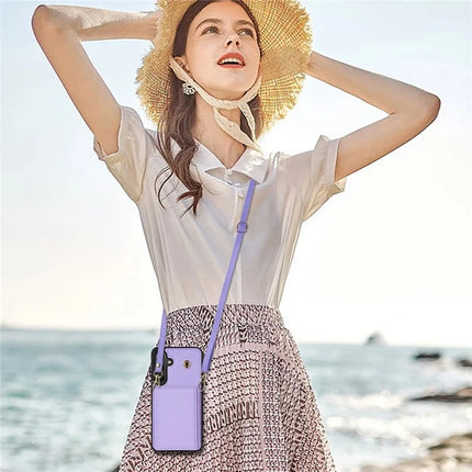 For Samsung Galaxy A15 4G / 5G Case Tri-Fold Card Holder Kickstand TPU+Leather Back Cover with Shoulder Strap
