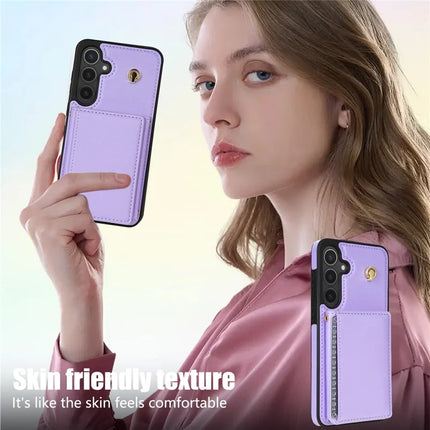 For Samsung Galaxy A15 4G / 5G Case Tri-Fold Card Holder Kickstand TPU+Leather Back Cover with Shoulder Strap