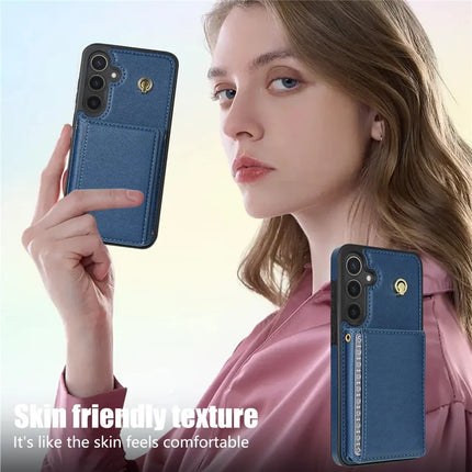 For Samsung Galaxy A15 4G / 5G Case Tri-Fold Card Holder Kickstand TPU+Leather Back Cover with Shoulder Strap