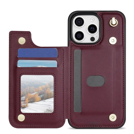 For iPhone 16 Pro Case with Wrist Strap Card Slots Rhombus Leather+TPU Phone Cover
