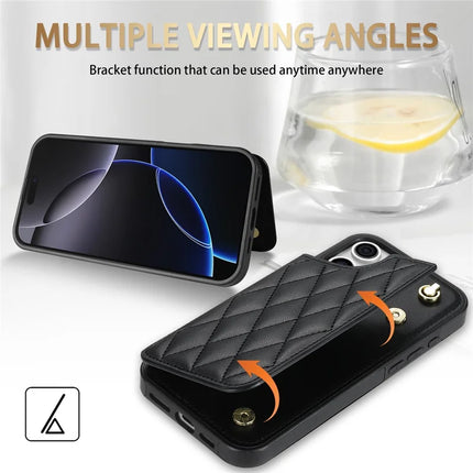 For iPhone 16 Pro Max Case with Wrist Strap Card Slots Rhombus Leather+TPU Phone Cover